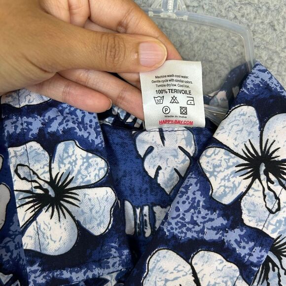 Happy Bay Shirt Men XL Blue Hawaiian Travel Button Up 100% Terivoile Lightweight - Picture 11 of 12